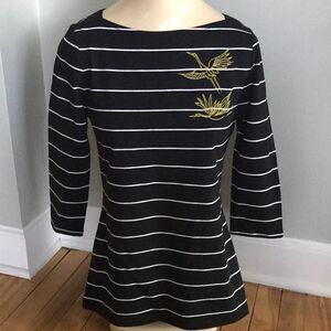 a new day black/white stripe, gold crane top, XS